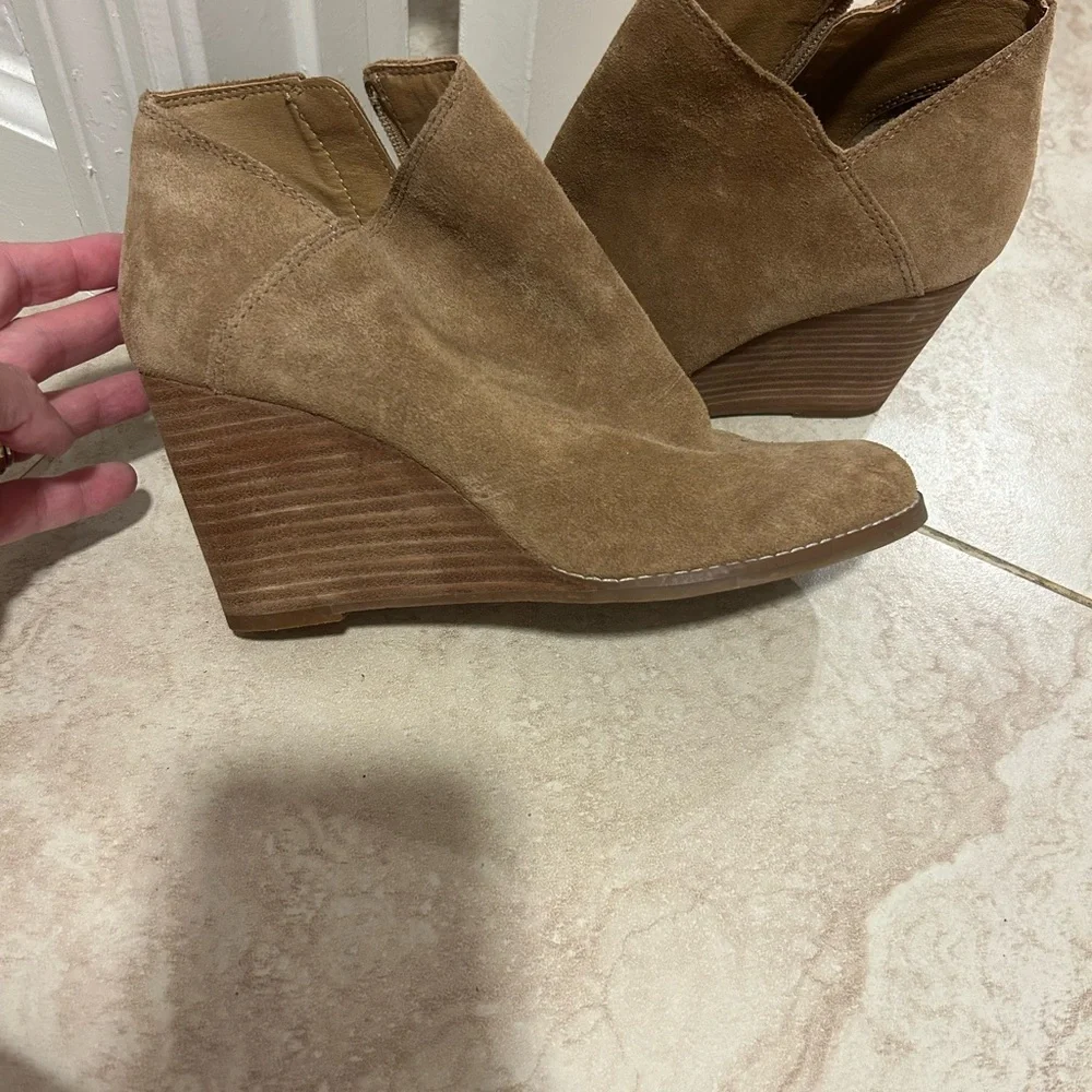 Lucky Brand Brown Suede Wedge Booties - Picture 2 of 4